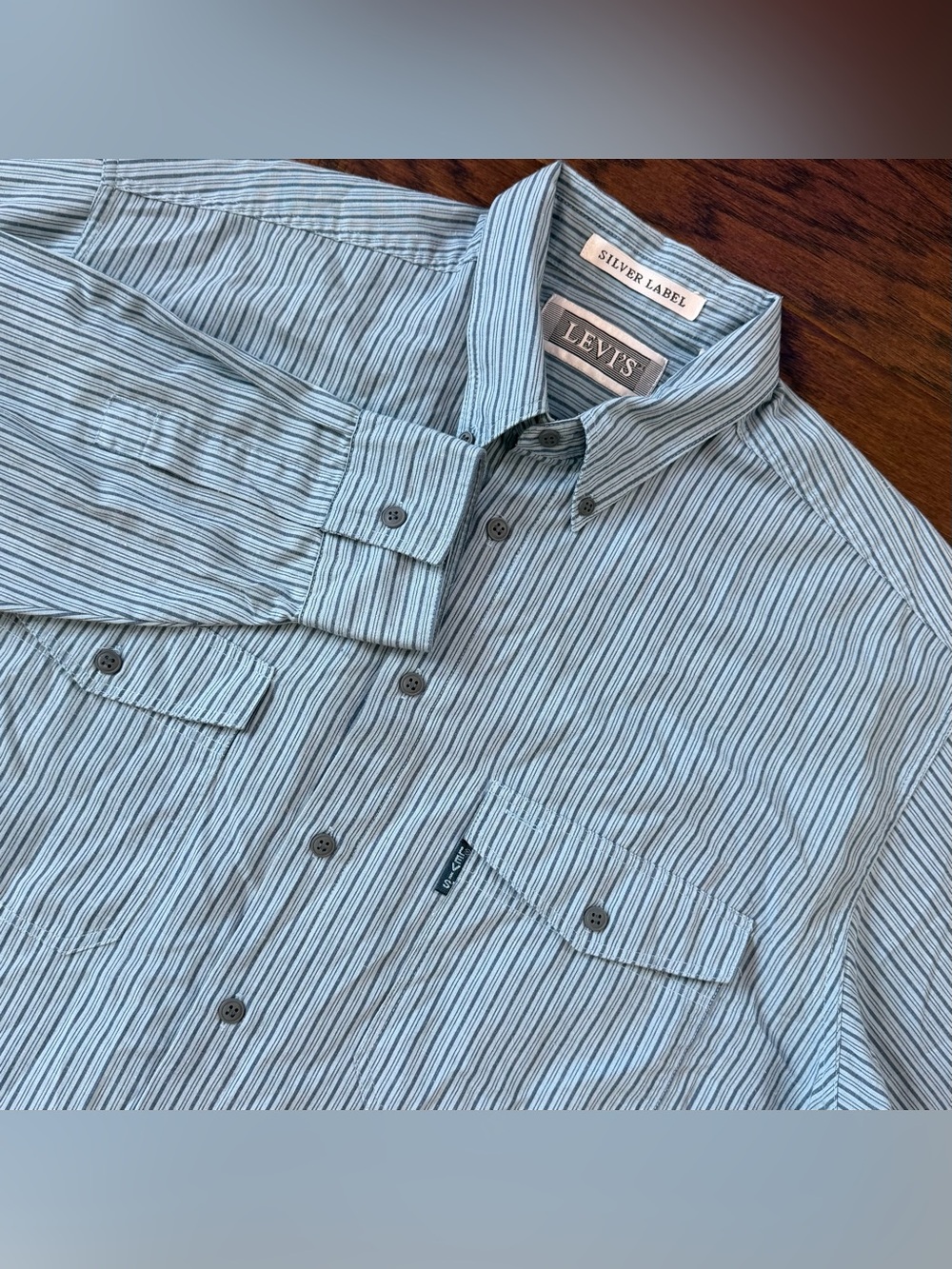 Vintage Levi's Silver Label Shirt Mens Large Blue Striped Pockets Button Up L/S
